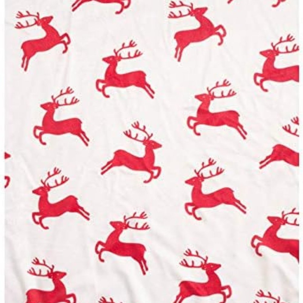RED Reindeers Soft Plush Blanket Cotton/Acrylic Blend 51" x 67" (christmas)